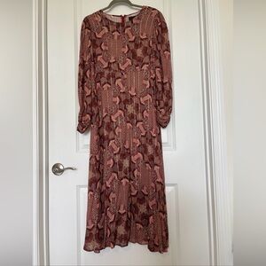 Johnny Was “Jade” Burgundy and Pink patchwork pattern Maxi Dress XS